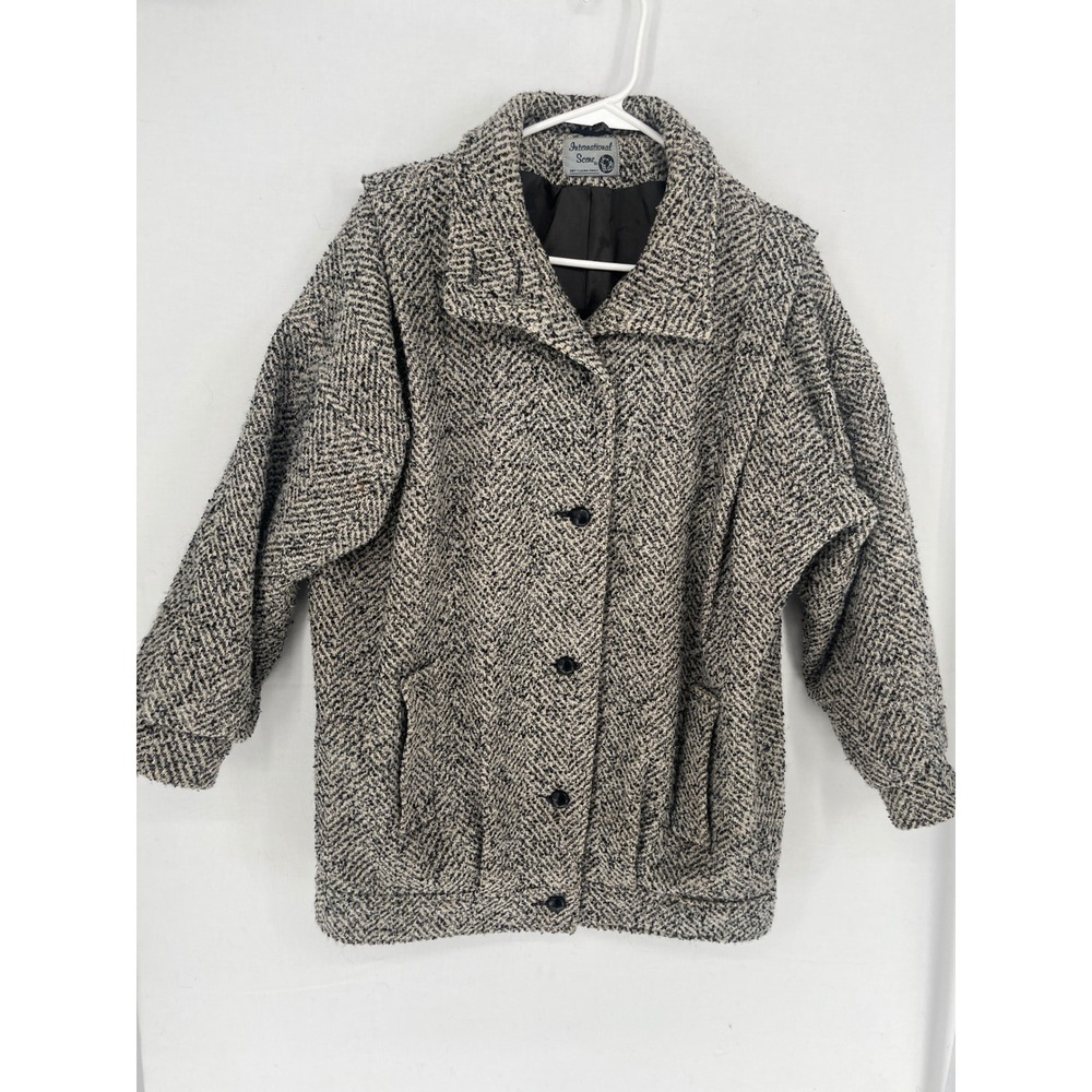 International Scene Vintage Herringbone Jacket Womens 7/8 USA Black White